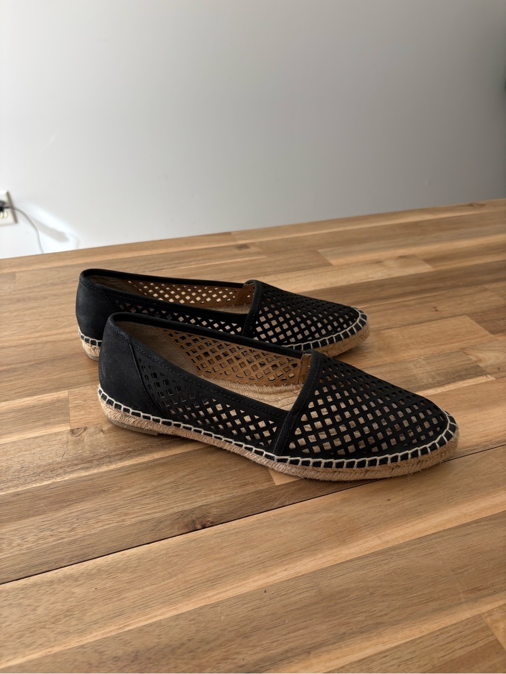 Frye Lee A Line Perforated Black Nubuck Espadrille Shoes Size 9.5